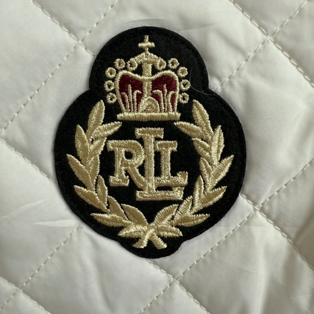Lauren Ralph Lauren Quilted Vest Womens‎ White Snap Front RL Crest Logo Sz L - Picture 3 of 9